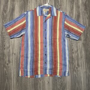 Tommy Bahama Colorful Striped Linen & Silk Blend Camp Button Up Shirt Mens Small